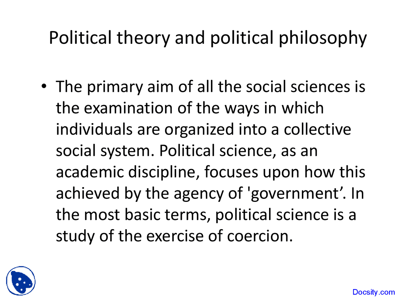 Political Science Theories Political Theory - Political Science - Lecture Slides - Docsity