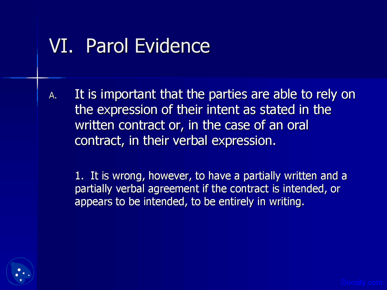 Parol Evidence - Law of Contract - Lecture Slides | Slides 