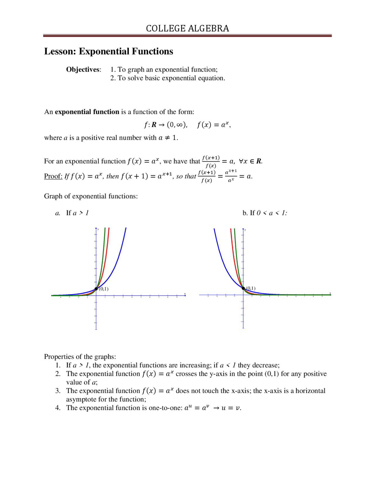 Exponential Function Notes Virginia Sol Exponential Functions - Algebra - Lecture Notes - Docsity