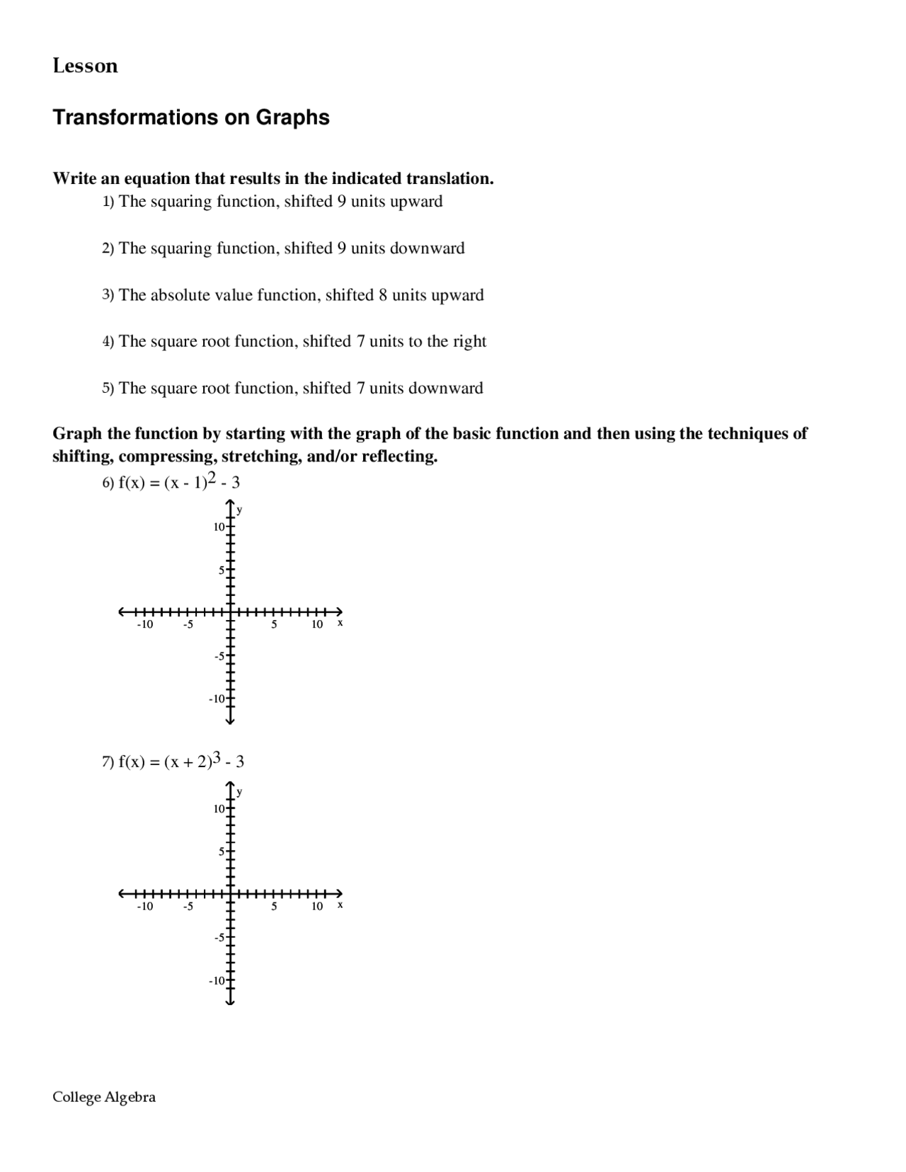 Transformations Graph Study Guide Line Transformations on Graphs - Algebra - Lecture Notes - Docsity