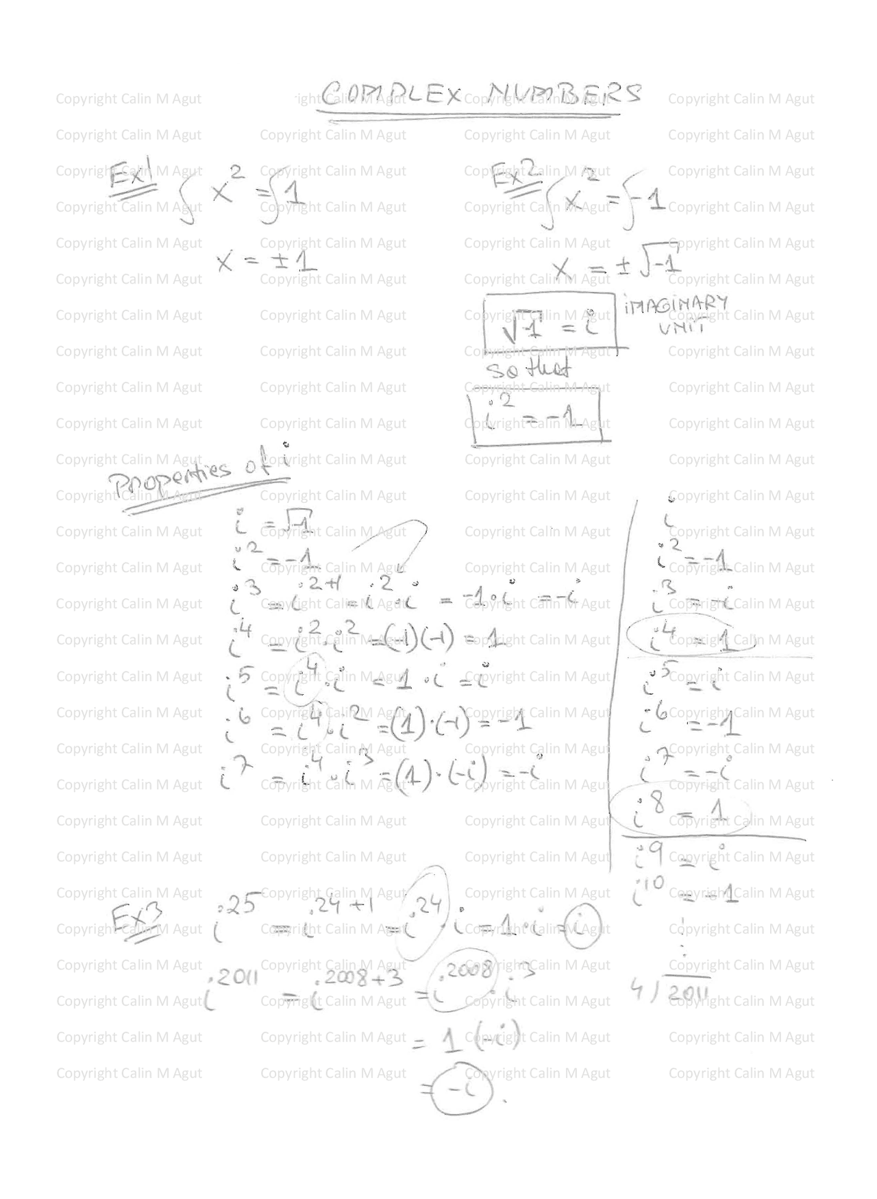 Complex Numbers - Algebra - Lecture Hand - Docsity