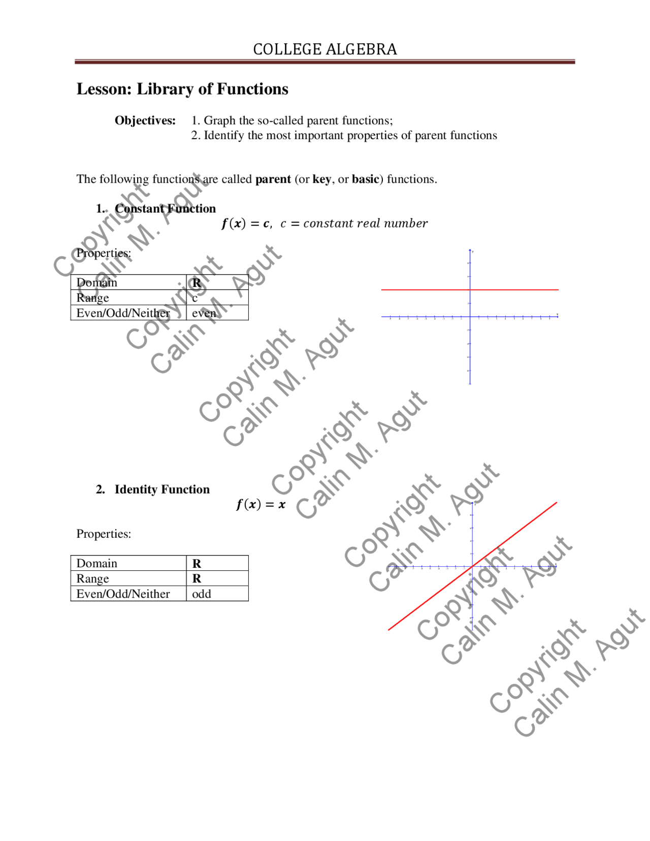 Library of Parent Functions - Algebra - Lecture Notes - Docsity