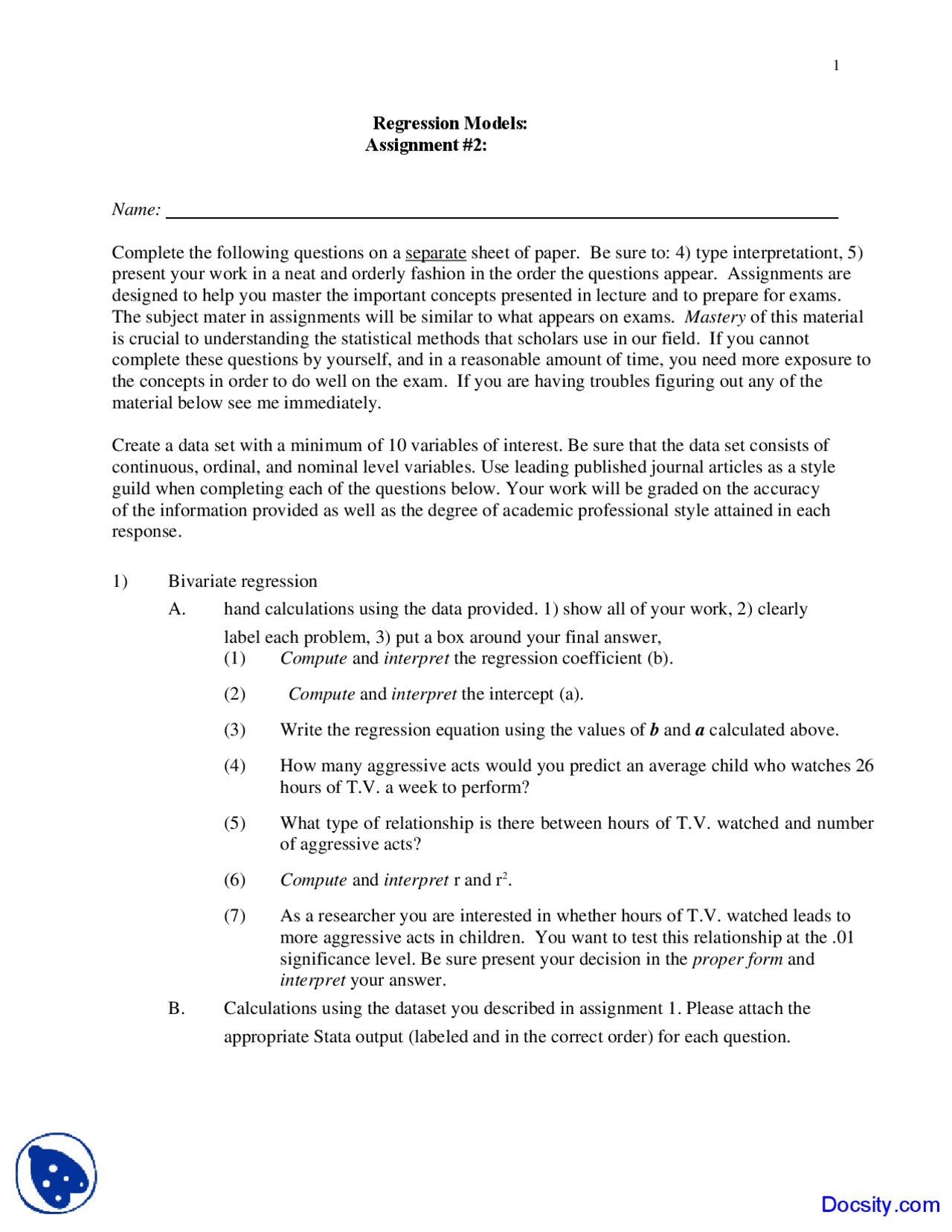 Regression Models - Regression Models - Assignment - Docsity