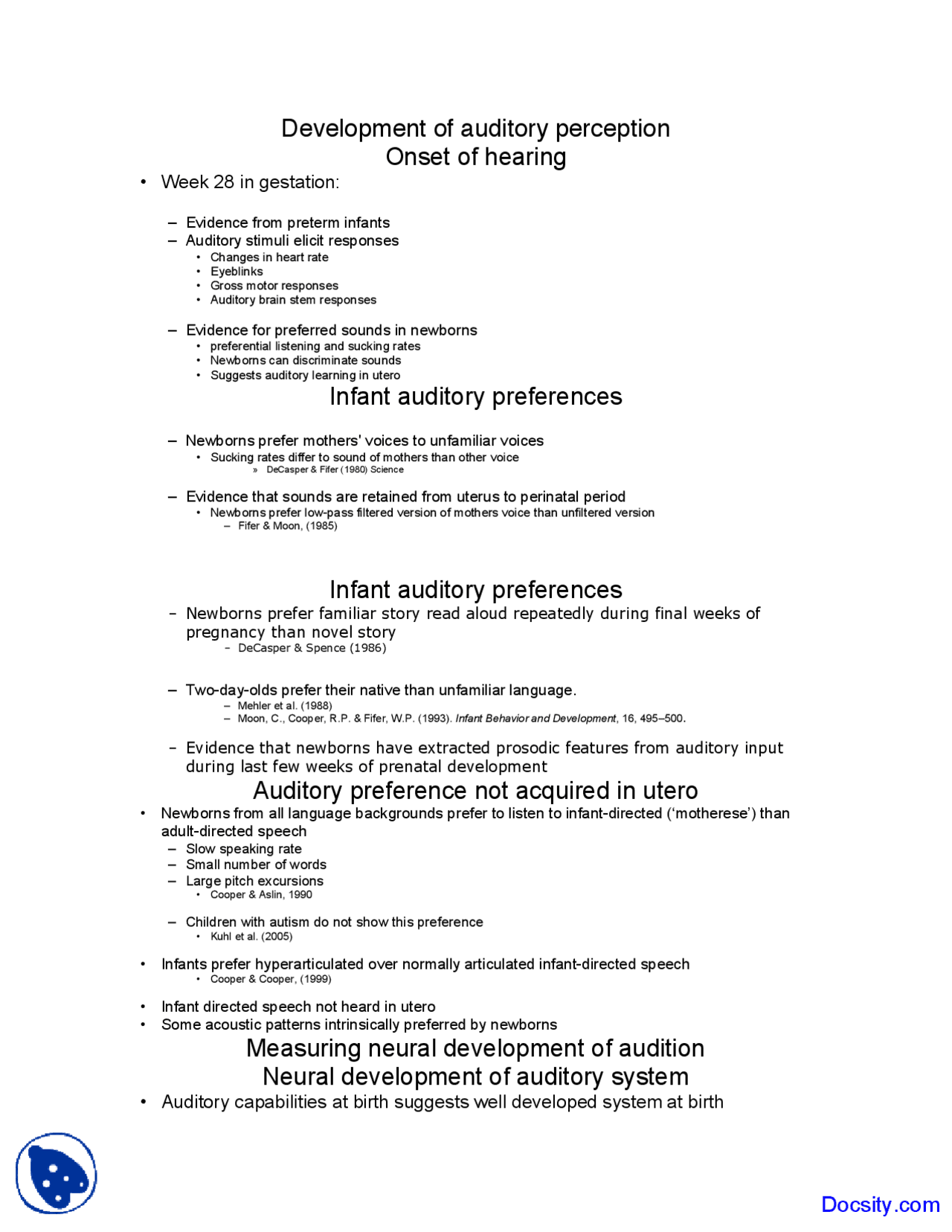 Development of Auditory Perception - Development of Perception Through ...