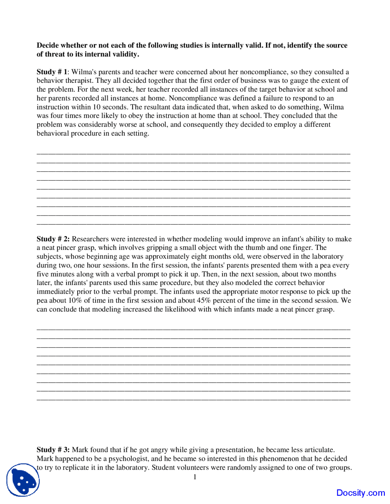 Internal Validity - Social Research Methods - Assignment - Docsity