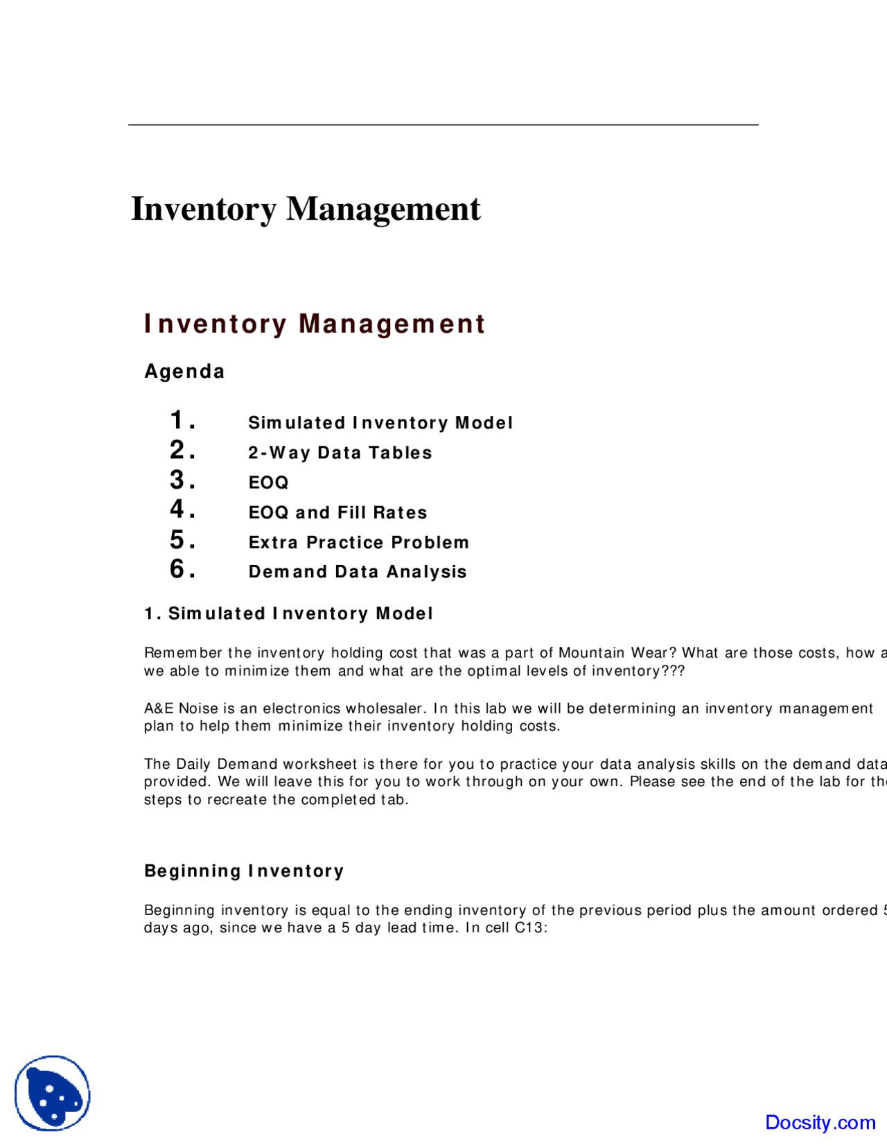 Inventory Management - Introduction to Operations Management - Lab ...