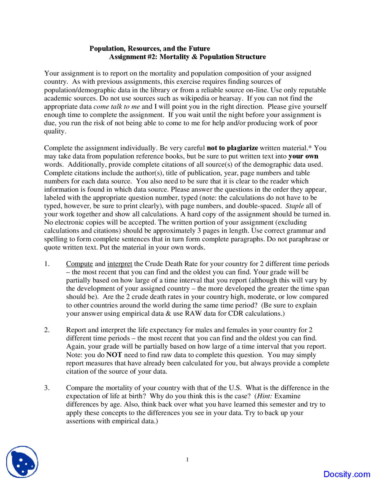 Mortality and Population Structure - Population Resources and the ...