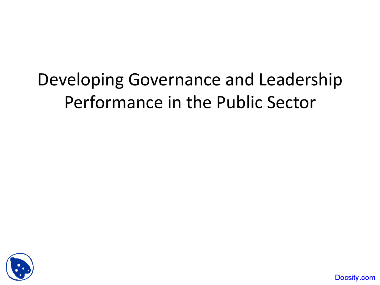 Developing Governance and Leadership - Law - Lecture Slides - Docsity