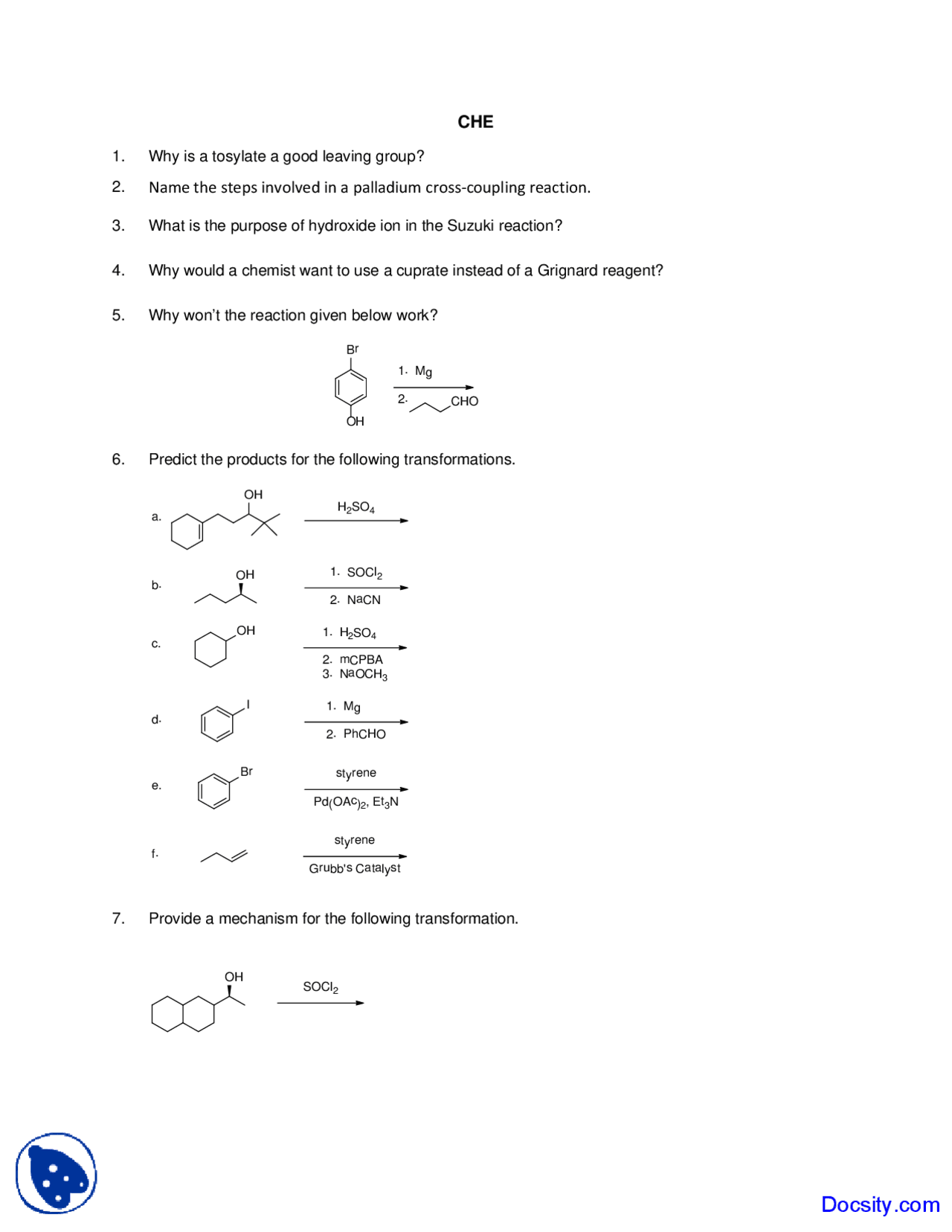 Leaving Group Introduction to Organic Chemistry Quiz Exercises