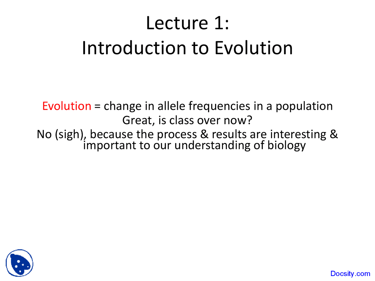 Introduction to Evolution - Evolution - Lecture Slides - Docsity