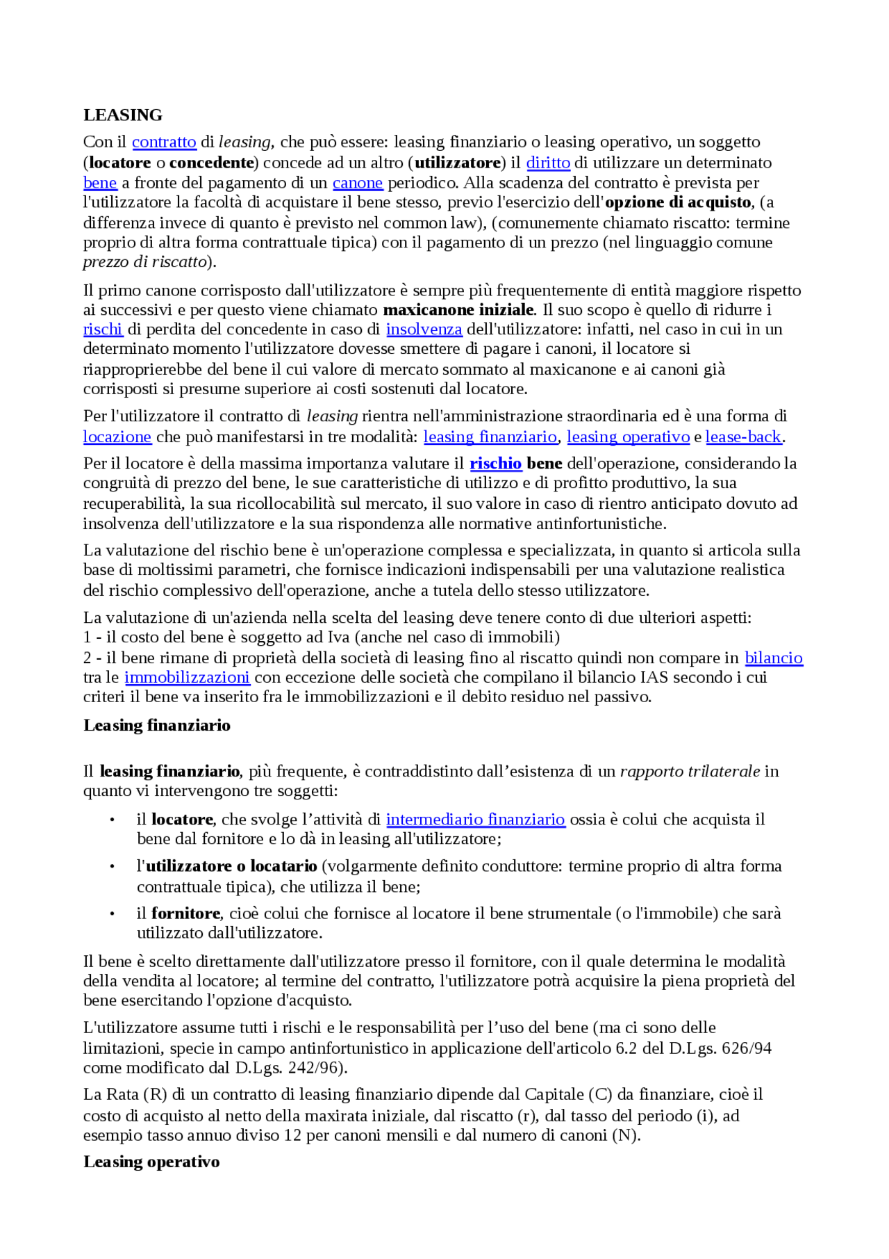 Contratto di leasing - Diritto commerciale - Docsity