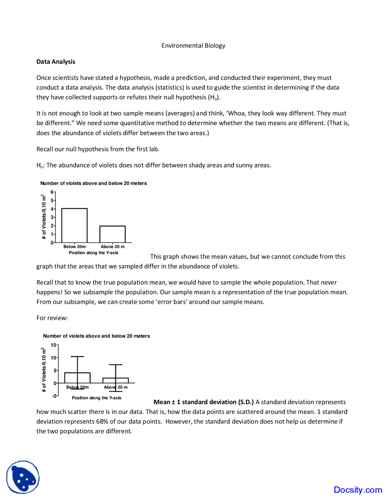 Data Analysis - Environmental Biology - Lecture Notes | Study notes ...