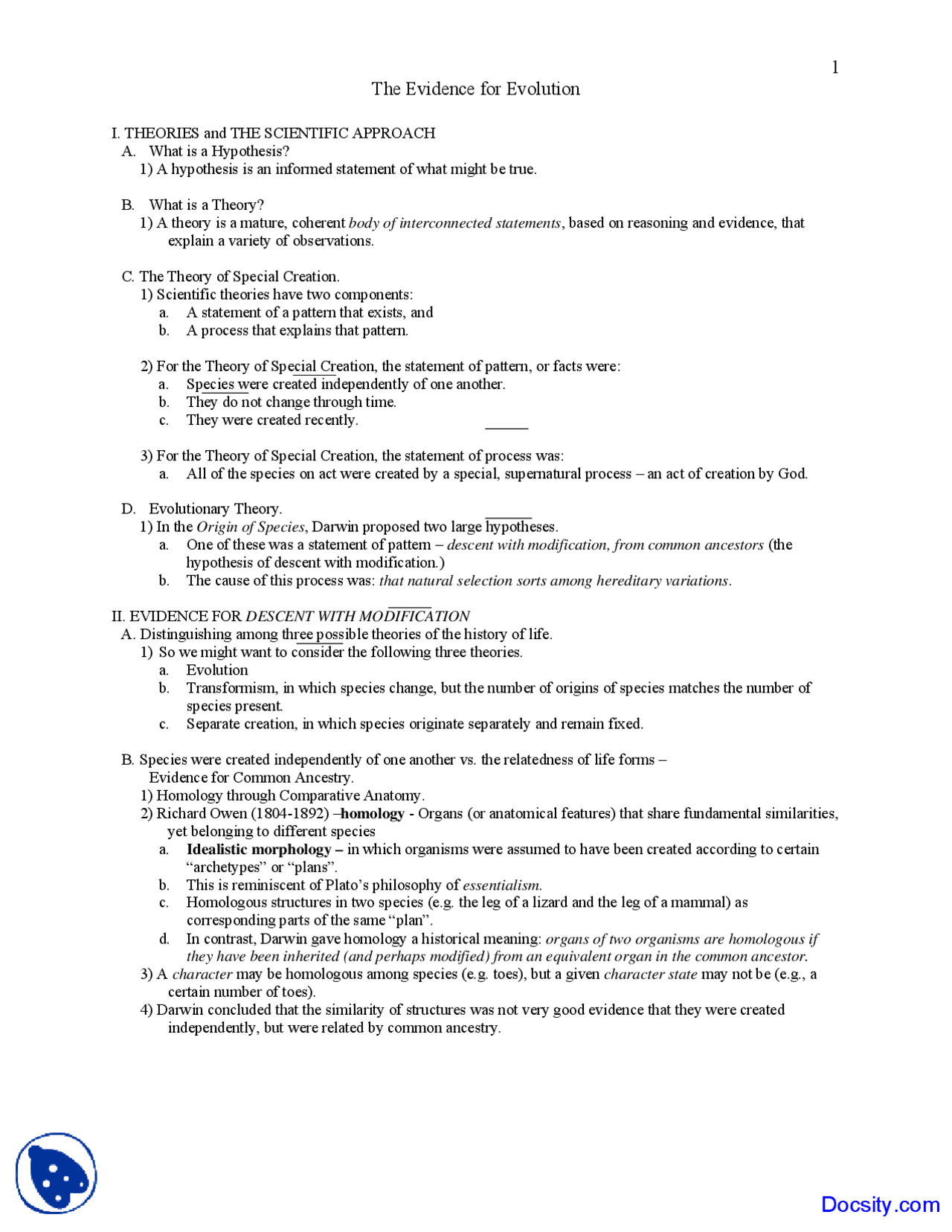 Evidence for Evolution - Evolutionary Biology - Lecture Notes | Study ...