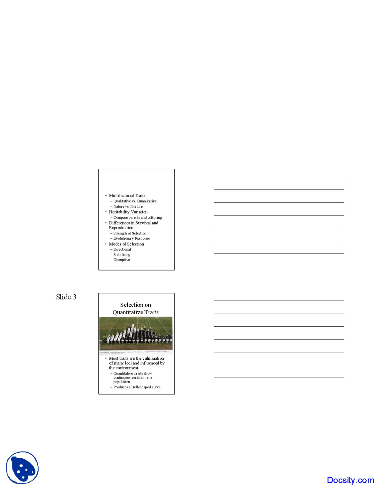 Multifactorial Traits - Evolutionary Biology - Lecture Slides - Docsity