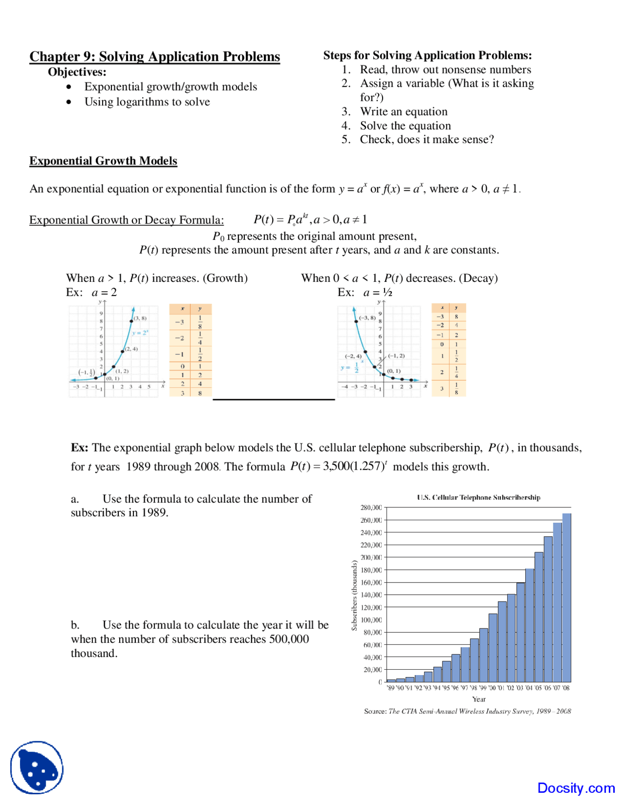 Exponential Growth Models - Intermediate Algebra - Assignment - Docsity