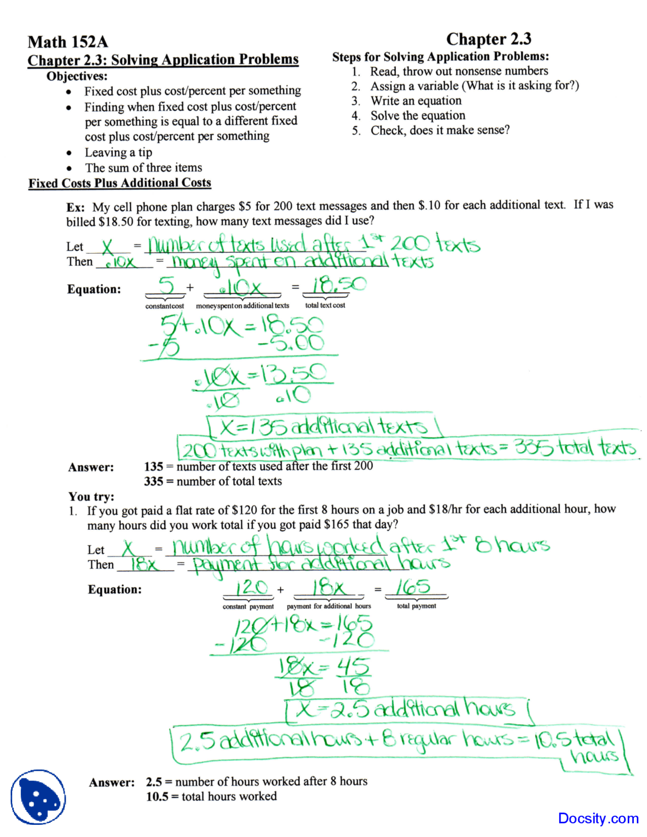 Steps for Solving Application Problems - Intermediate Algebra ...