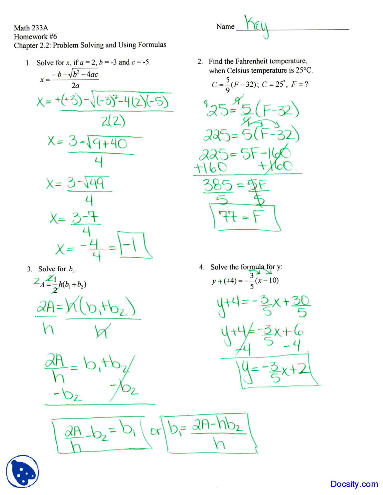 Interm Algebra Problems Problem Solvmg and Using Formulas - Intermediate Algebra - Homework ...