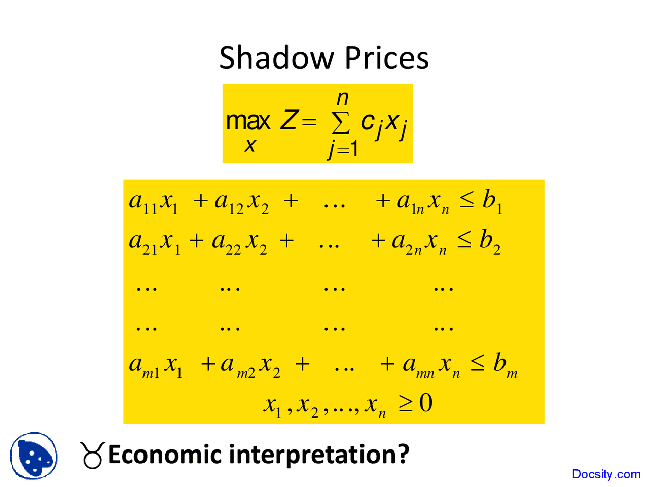 Shadow Cost Shadow Prices - Introduction to Operations Research - Lecture Slides ...