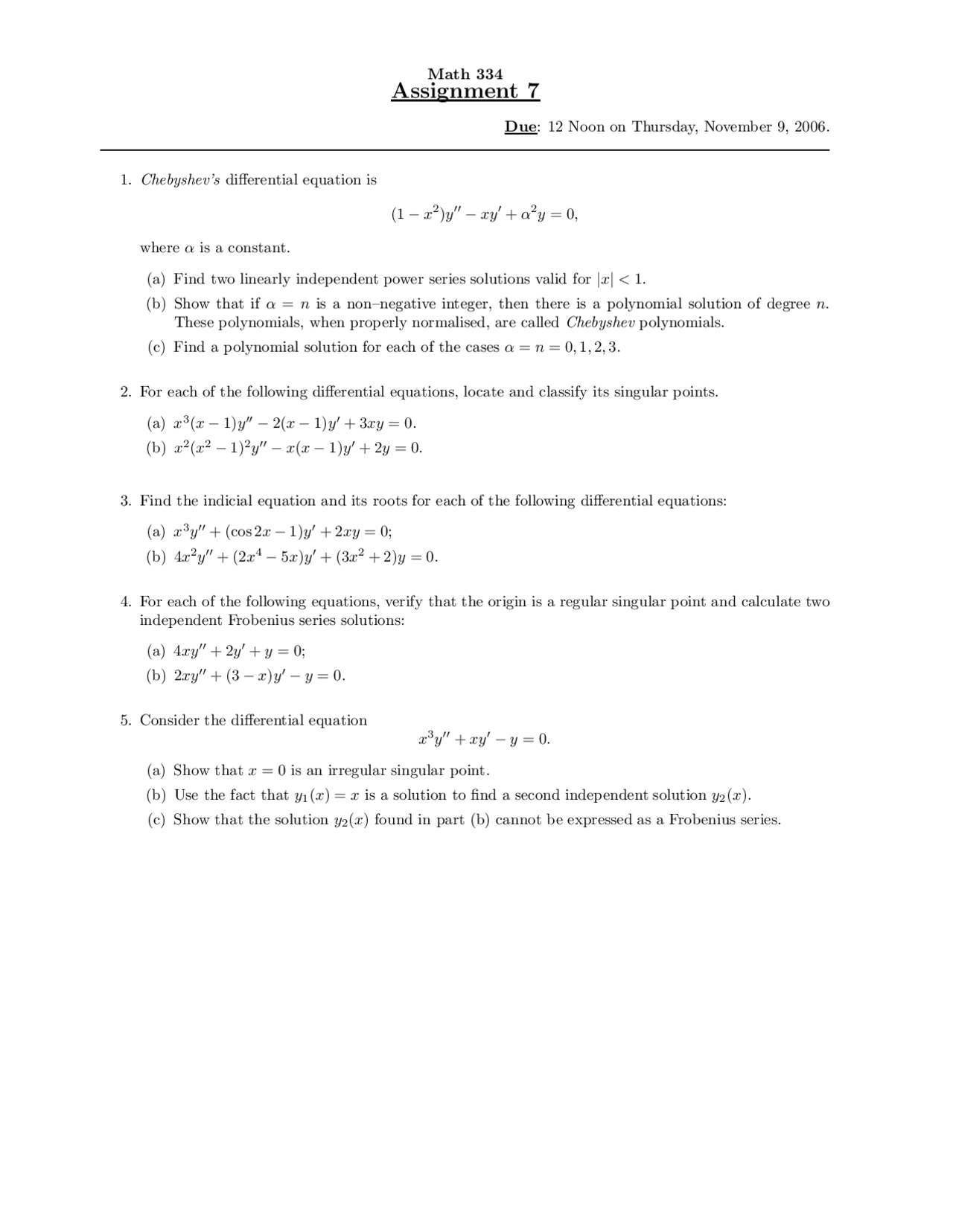 Chebyshevs Differential Equation Math Assignment Docsity