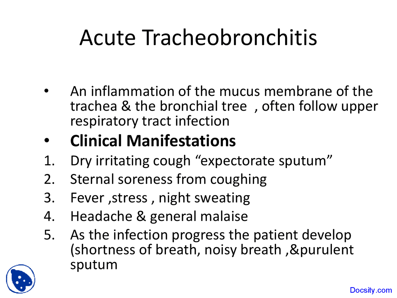 Acute Tracheobronchitis Pediatric Nursing Lecture Slides Docsity