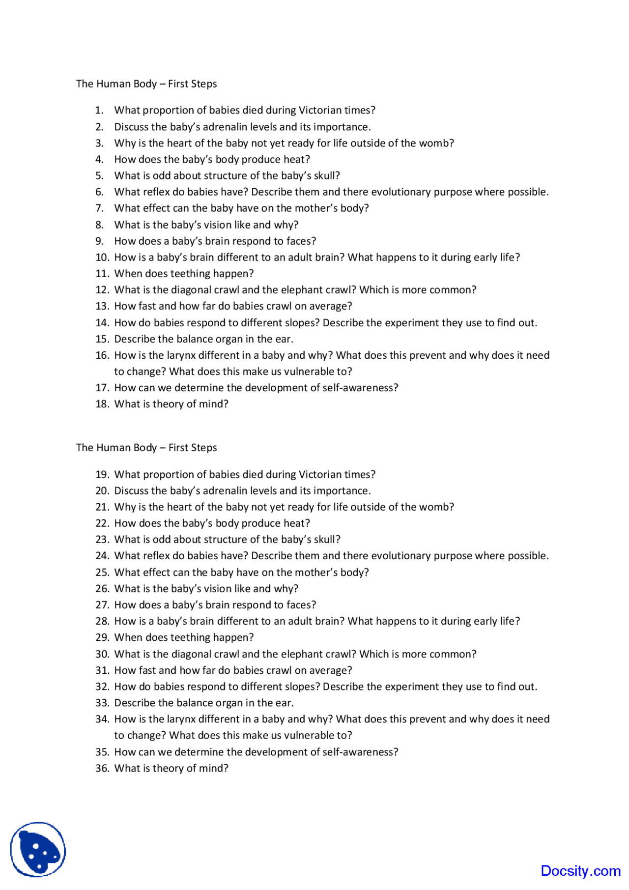 Human Body - Biology of Human Beings - Quiz - Docsity