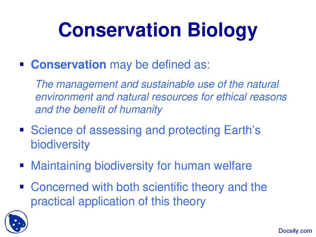 Conservation Biology - Ecology - Lecture Slides - Docsity