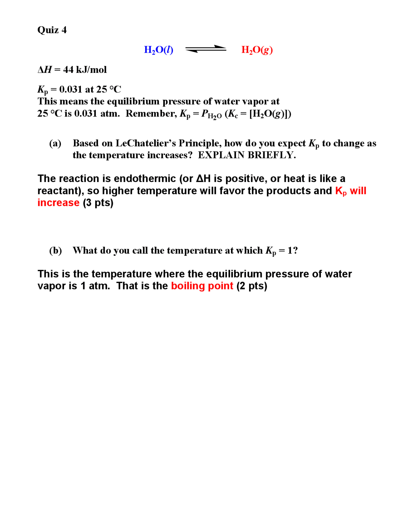 Questions on Endothermic Reaction in General Chemistry Quiz 4 CHEM