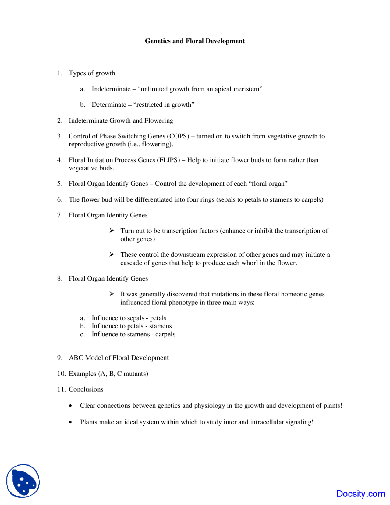 Genetics and Floral Development - Structure and Function of Plants ...