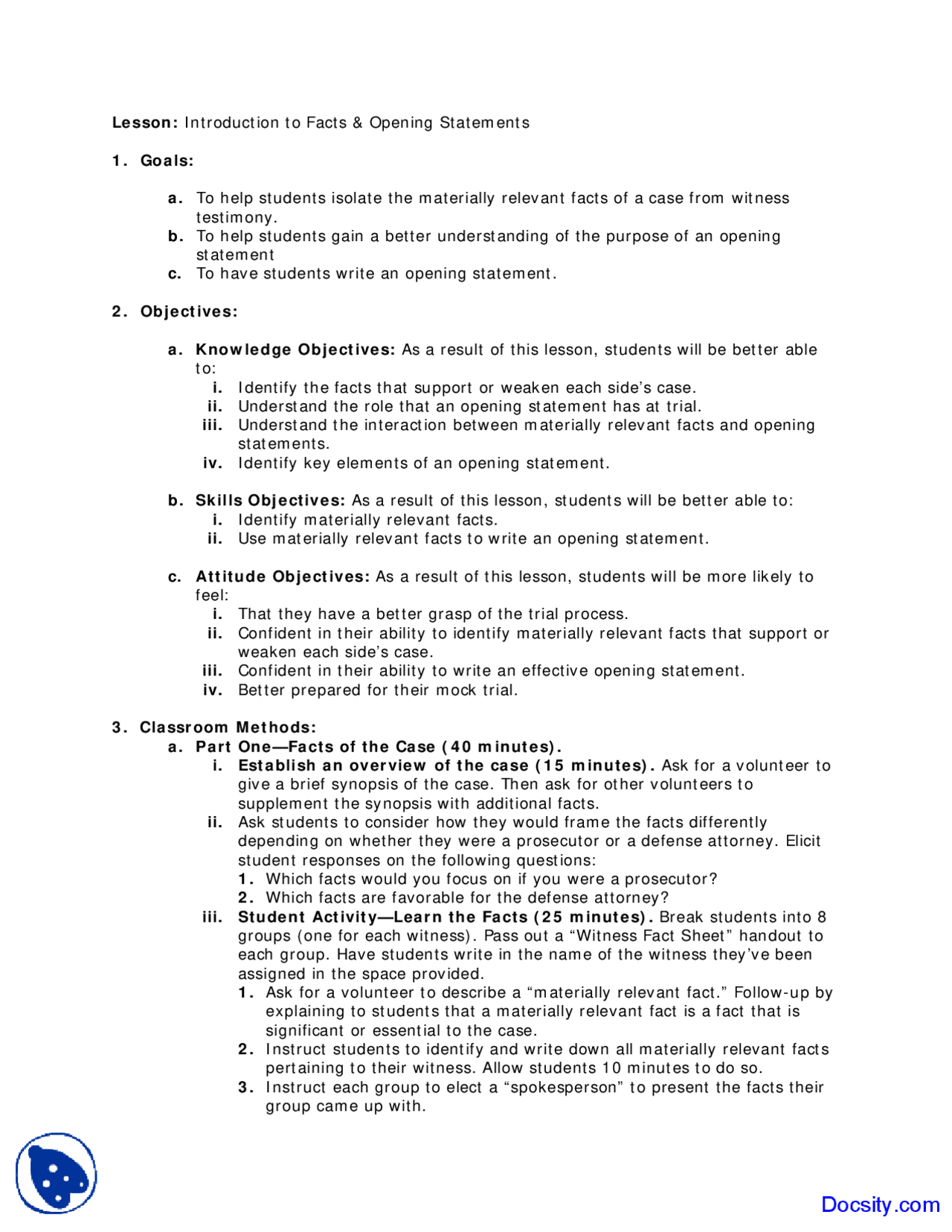 Introduction to Facts and Opening Statements Mock Trial Preparation Introduction to Facts and Opening Statements Mock Trial Preparation
