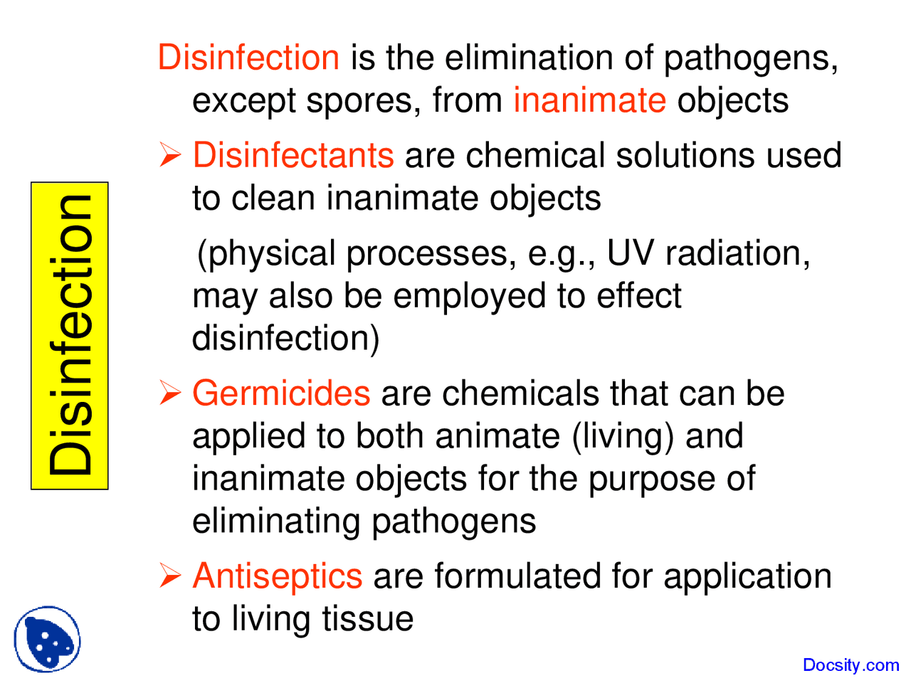 Disinfection Introduction to Biology Lecture Slides Docsity
