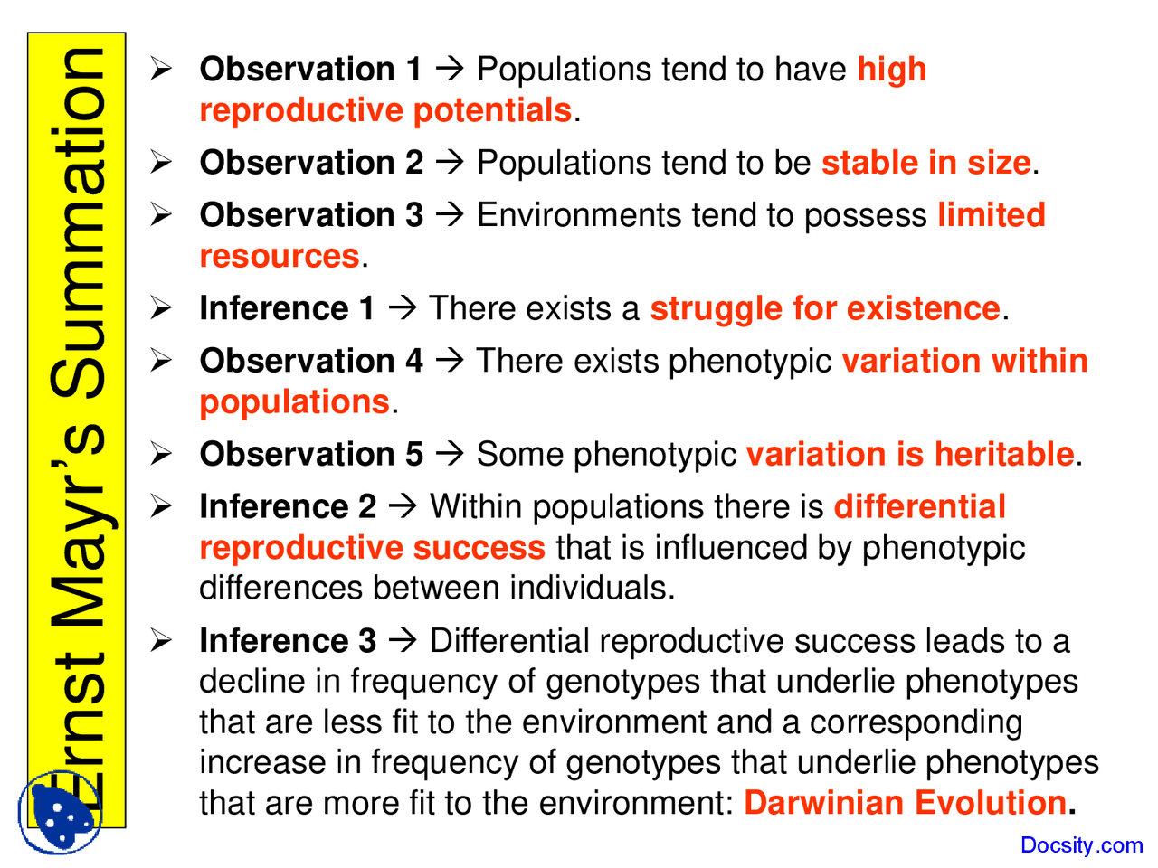 Ernst Mayr Summation - Introduction to Biology - Lecture Slides - Docsity