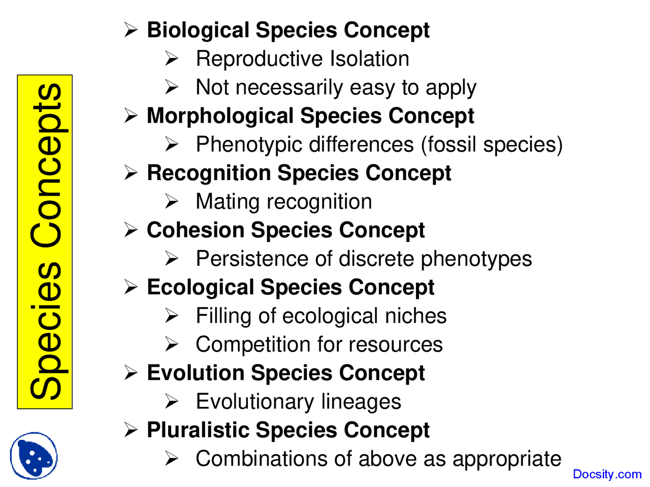 Species Concepts Introduction to Biology Lecture Slides Docsity