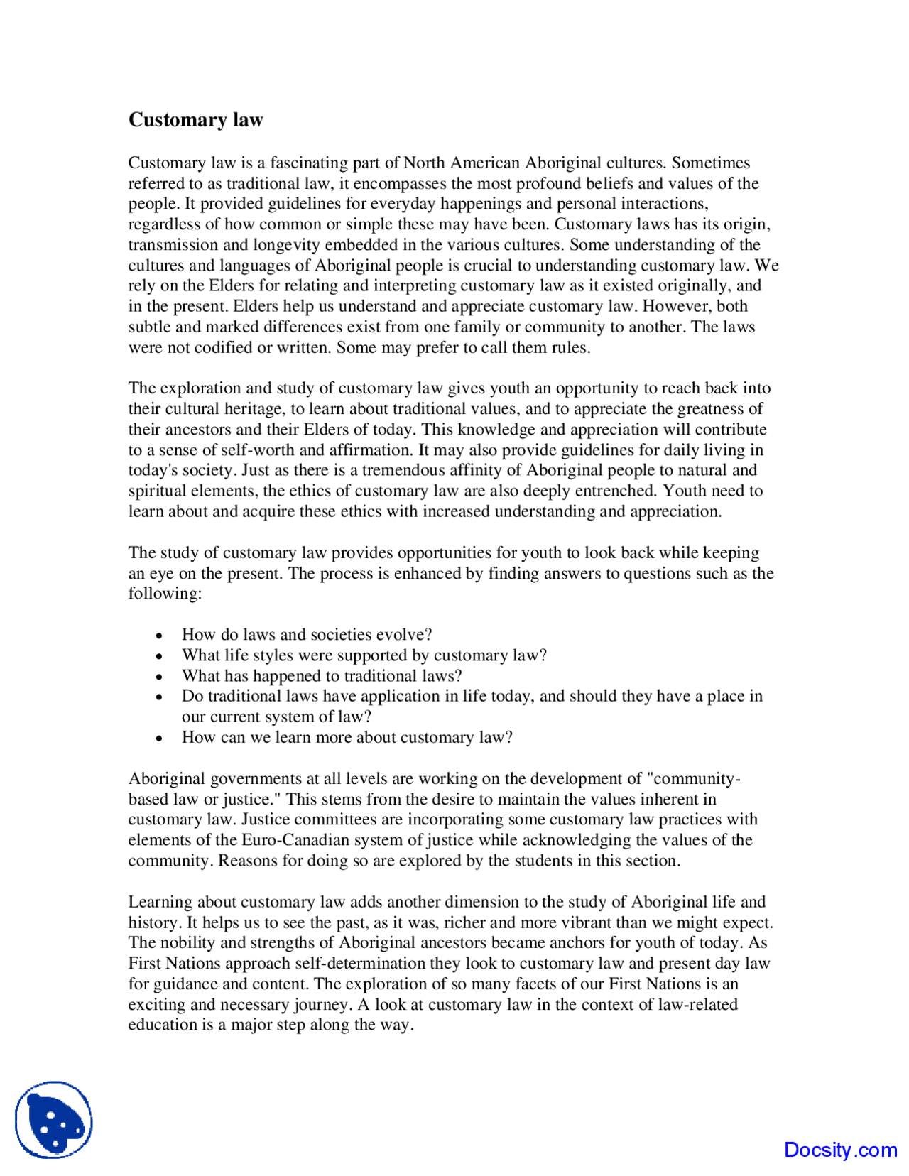 Customary law - Fundamentals of Law - Lecture Notes | Study notes Law ...
