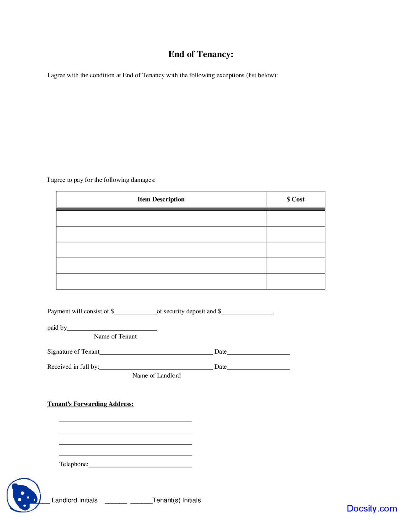 End Of Tenancy Renting Property Lecture Notes Study Notes