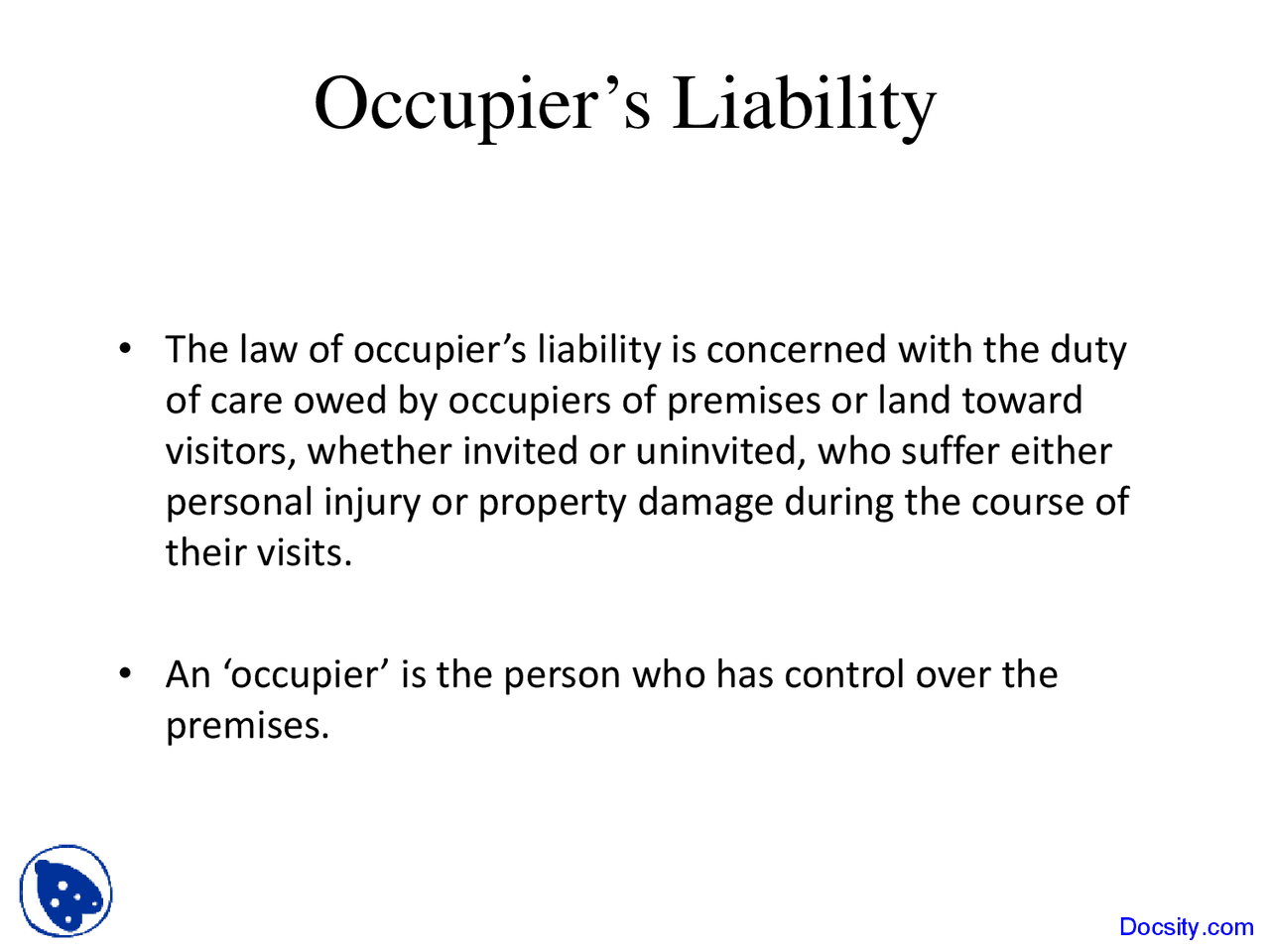 Occupier Liability - Fundamentals of Law - Lecture Slides | Slides Law ...