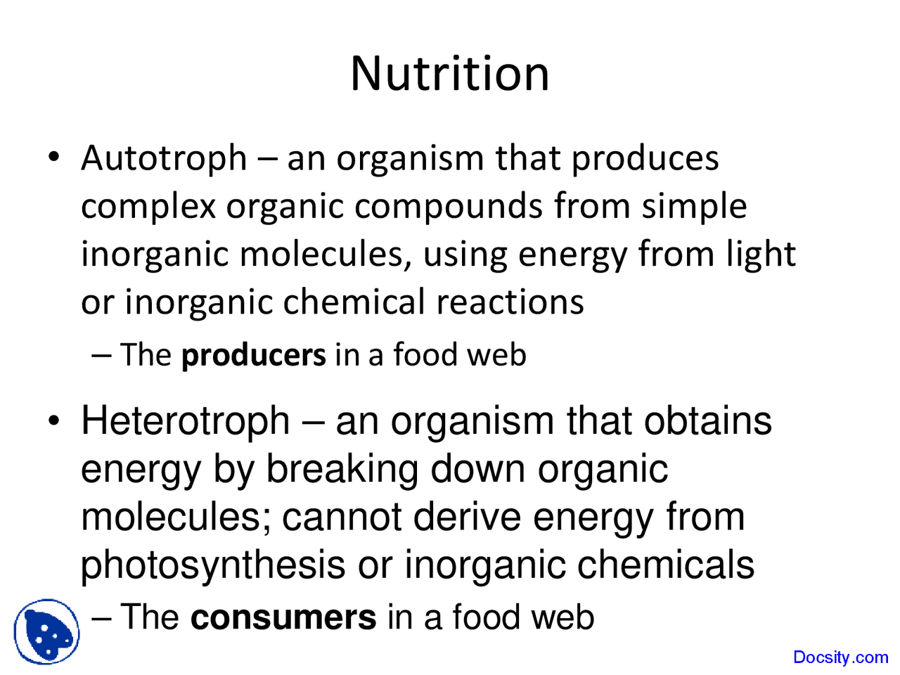Nutrition - Modern Biology - Lecture Slides | Slides Biology - Docsity