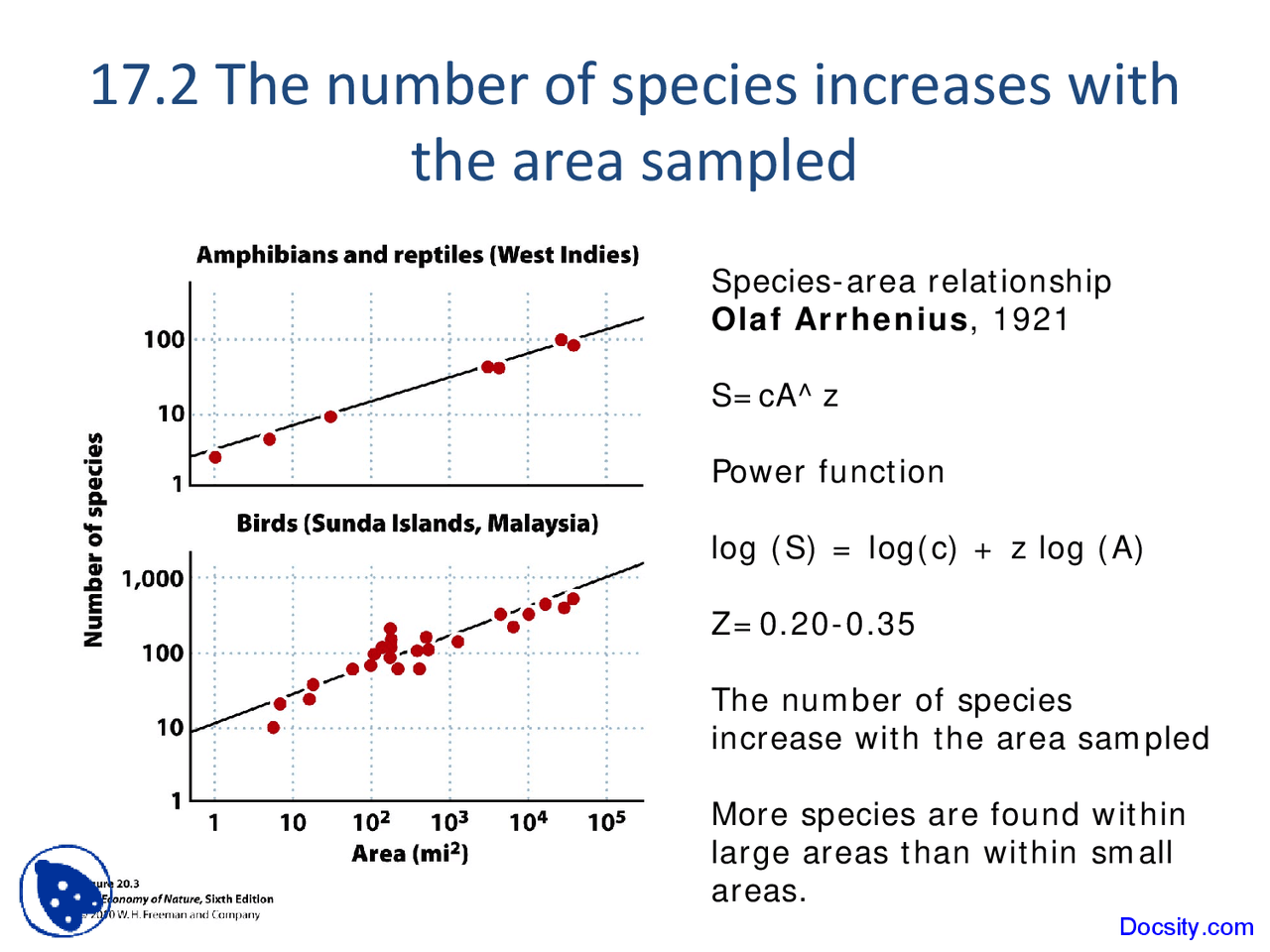 Species Area Relationship Principles of Ecology Lecture Slides