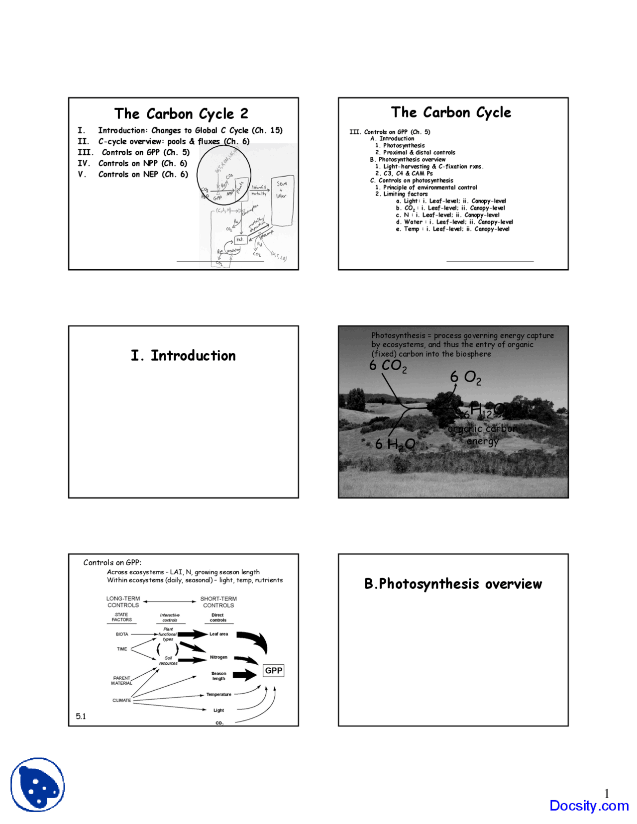 Carbon Cycle Two - Ecosystem Ecology and Global Change - Lecture Slides ...
