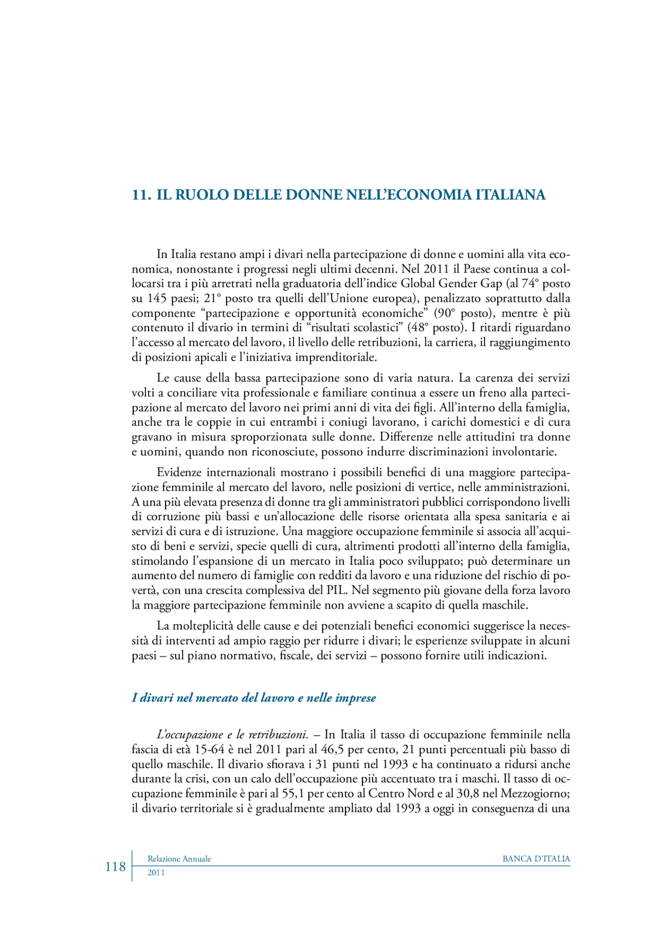 Il ruolo delle donne nell'economia italiana - Appunti - Economia - Docsity