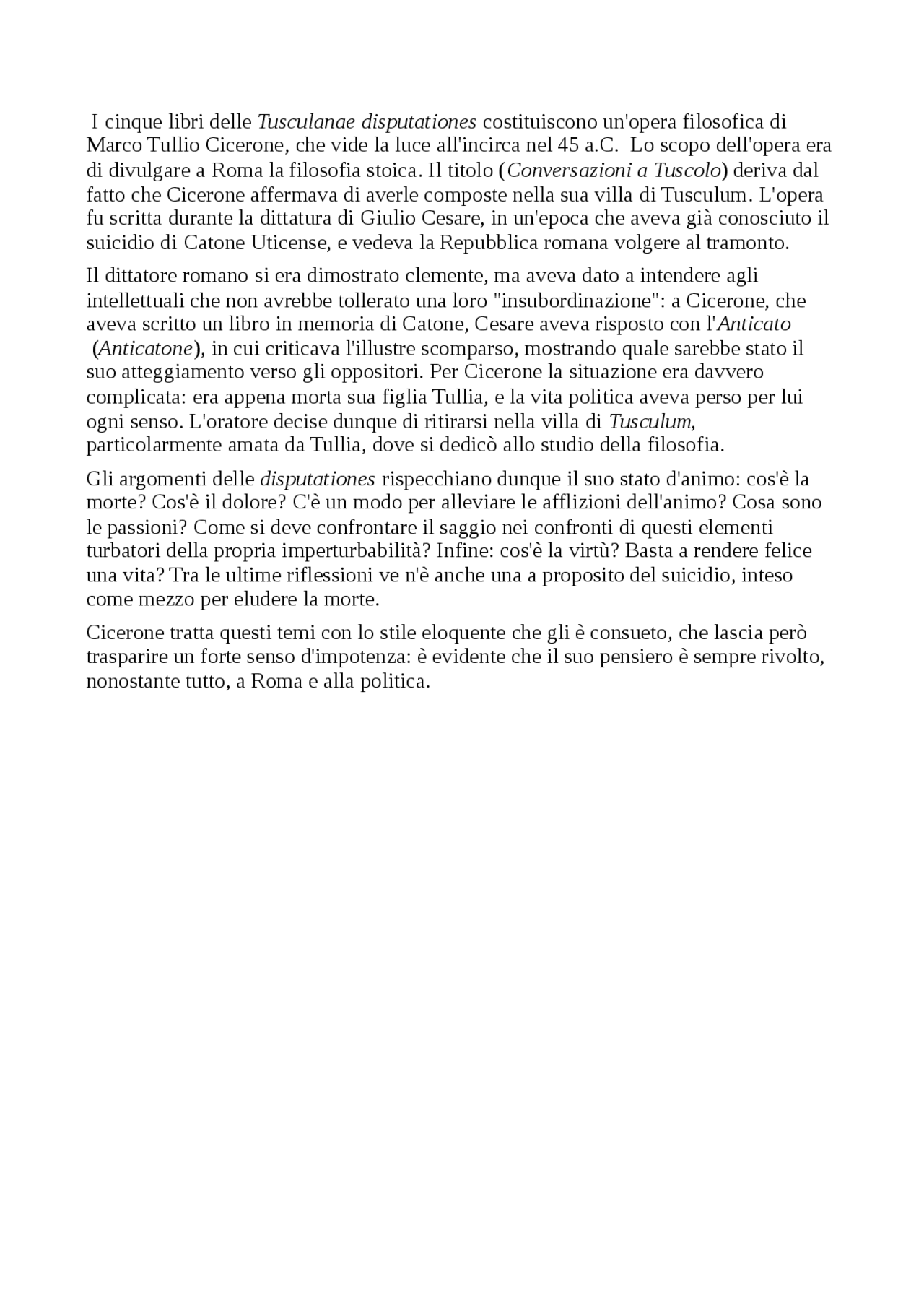 Tusculanae disputationes Sintesi del corso di Lingua Latina Docsity