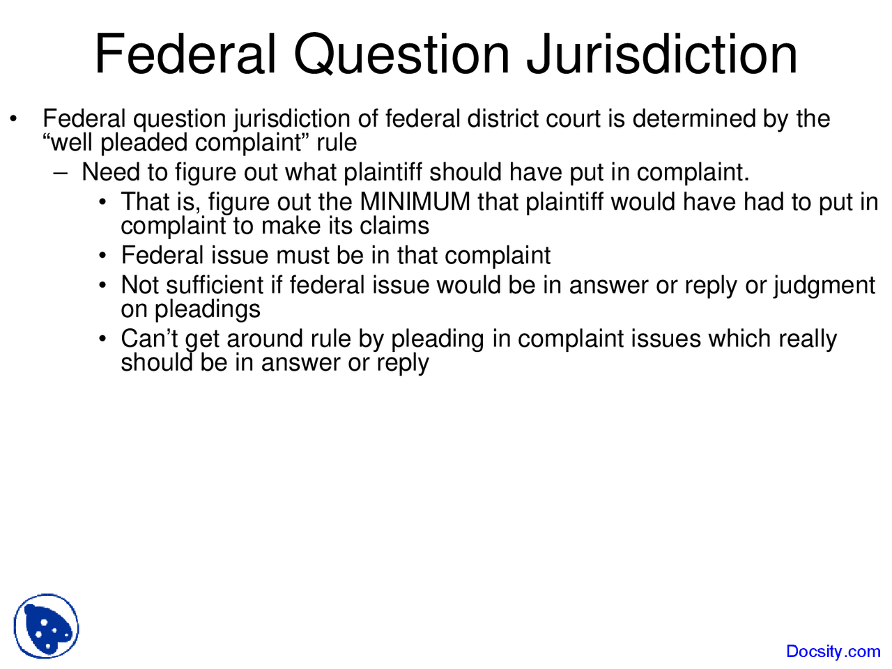 Federal Question Jurisdiction and Economic Models of Settlement in ...