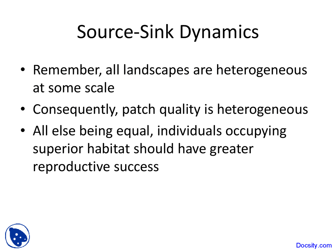 Source Sink Dynamics - Introduction to Conservation Biology - Lecture ...