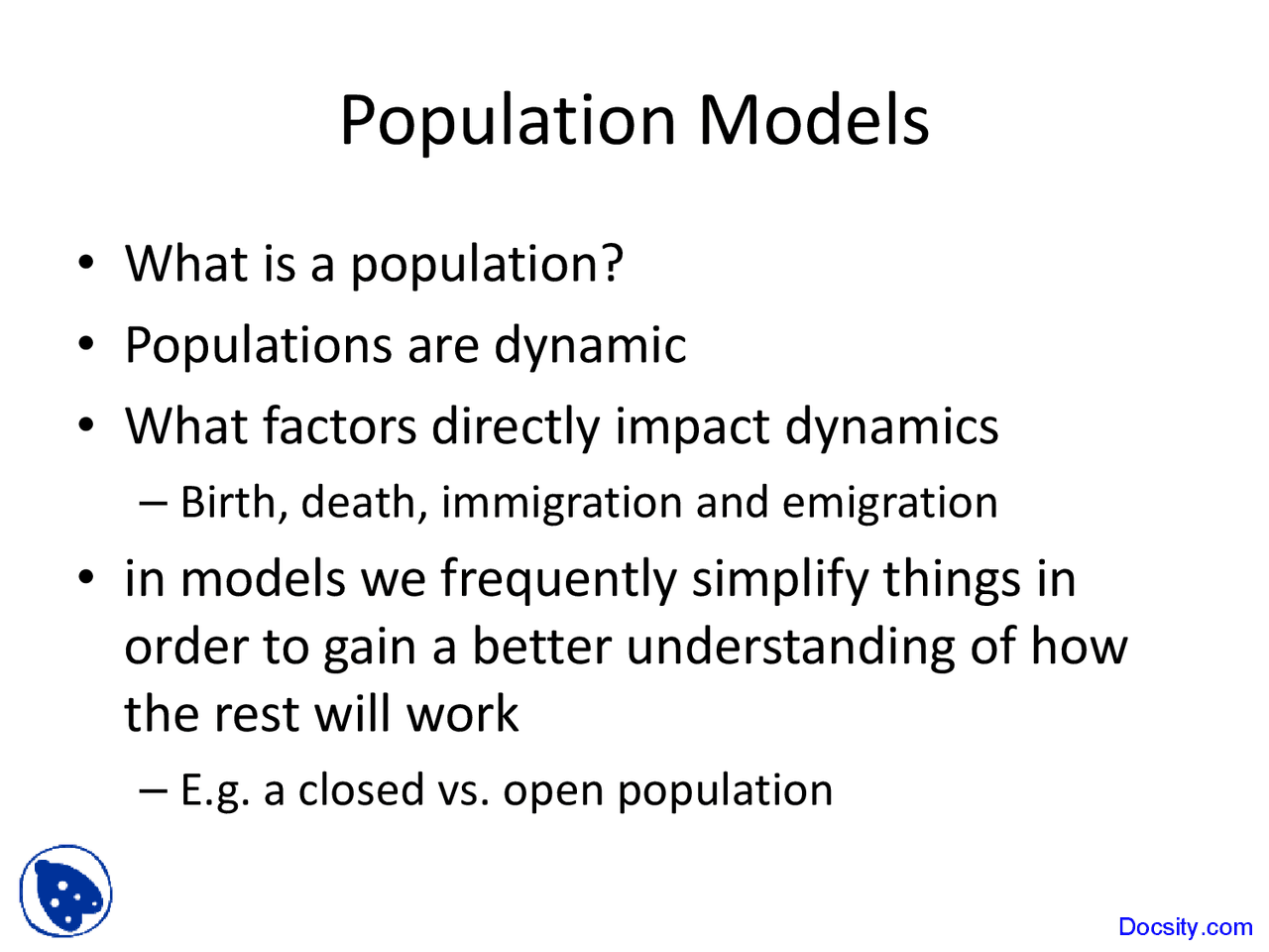 Three Population Models Population Models - Introduction to Conservation Biology - Lecture ...