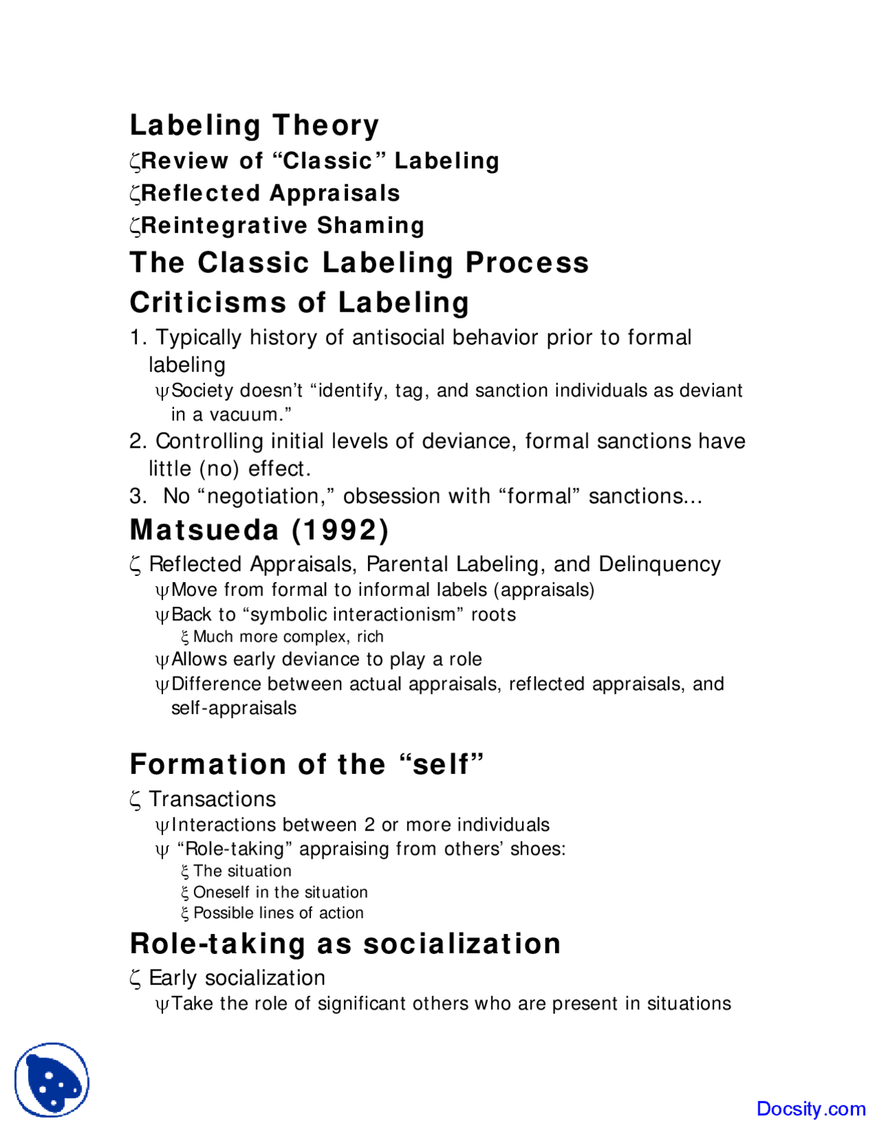 Labeling Theory - Criminological Theory - Lecture Notes - Docsity