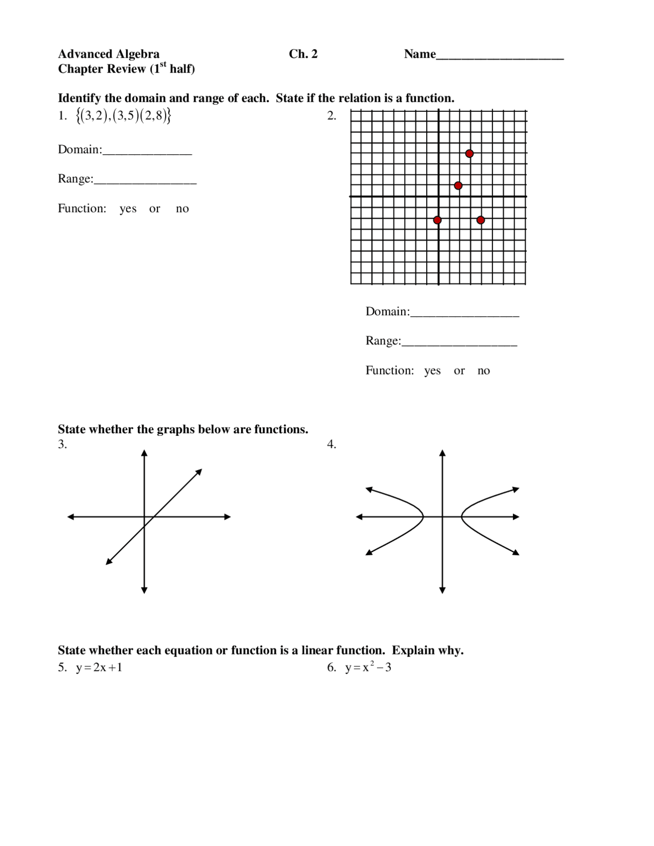 Advanced Math Practice Problems Function Range - Advanced Algebra - Practice Problems - Docsity