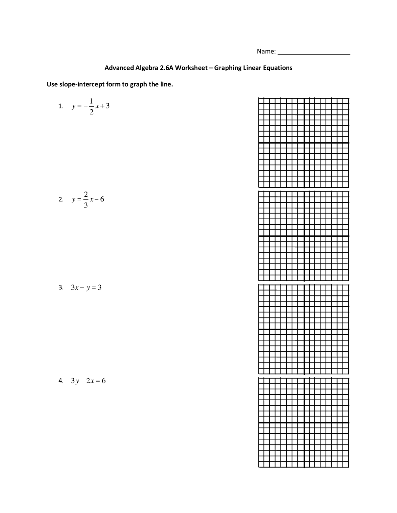 Graphing LE - Advanced Algebra - Practice Problems - Docsity