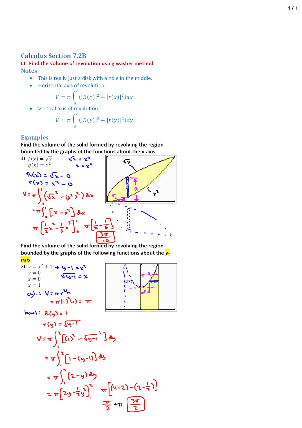 Washer Method - AP Calculus - Lecture Notes - Docsity