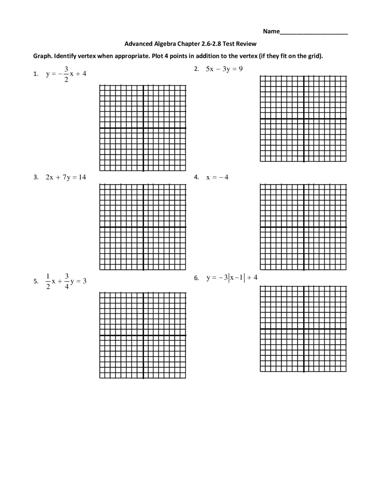 Vertex - Advanced Algebra - Practice Problems - Docsity