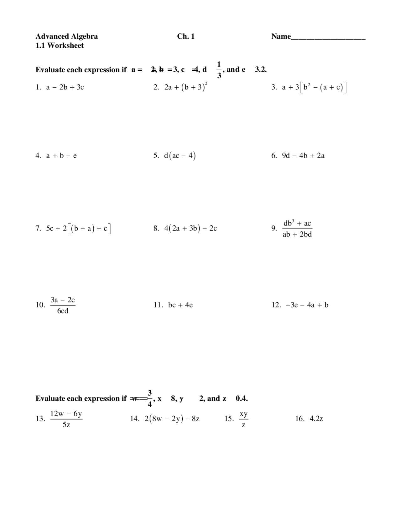 Single Variable - Advanced Algebra - Practice Problems - Docsity