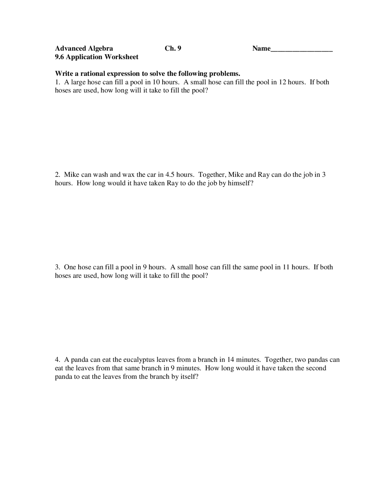 Advanced Math Practice Problems Time Realted Functions - Advanced Algebra - Practice Problems - Docsity